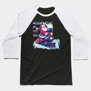 Santa On a Train Baseball T-Shirt